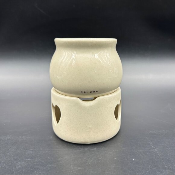 Vintage Potpourri Wax Warmer Heart Cutouts Blue Bow Goose 1980s Ceramic Cottage - Picture 4 of 11